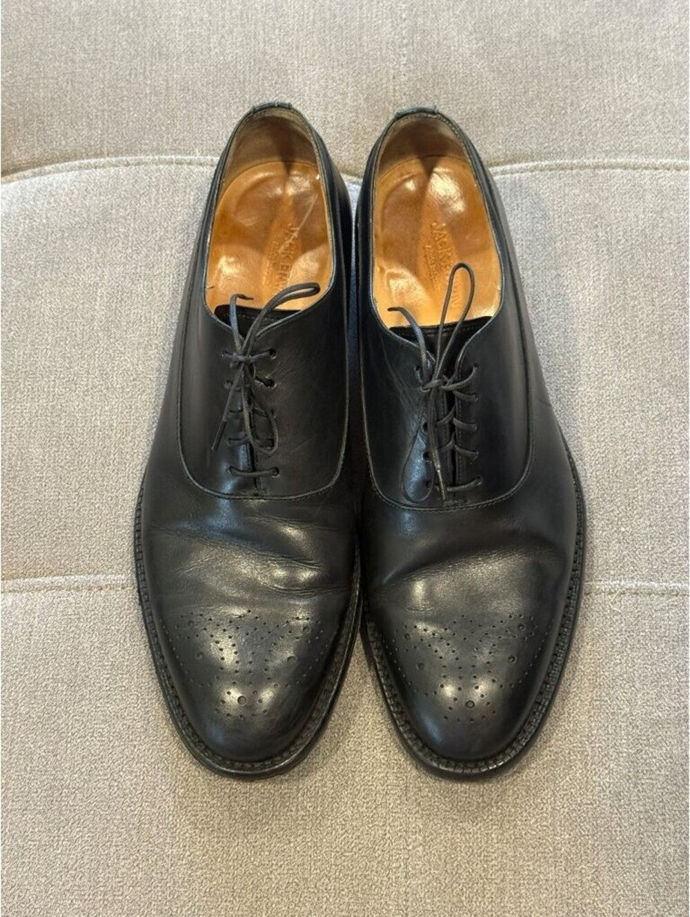 Jack Erwin Black Leather Cap Toe Brogue Oxford Dress Shoes 9